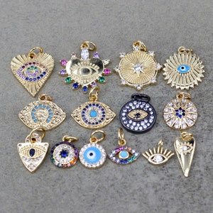 10pcs Mix Style Micro Pave CZ Evil Eye Charms For Jewelry Making
