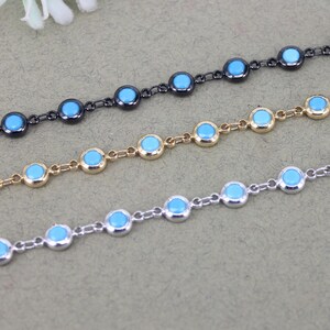 1Meter 6mm Round Shape Beaded Chain,Blue Turquoise Stone Brass Chain,Wire Wrapped Turquoise beaded Chain For Jewelry Making