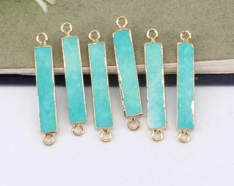 5 conectores de barra fina de turquesa, conectores rectangulares, conectores de barra de piedras preciosas naturales para hacer pulseras de joyería.