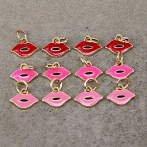 10-50-100pcs Enamel Lips Charms,Necklace Charms For Jewelry Making