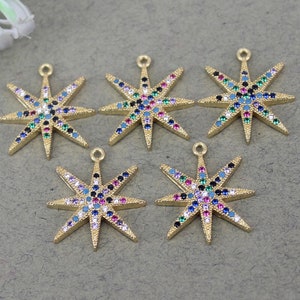 10pcs Fashion Gold Metal Micro Pave Colorful CZ Star pendant Beads,CZ Star Charms For Jewelry Making