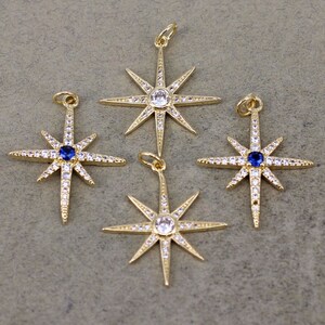 10pcs 24k Shiny Gold CZ Star Pendant,Necklace Pendant For Jewelry Making