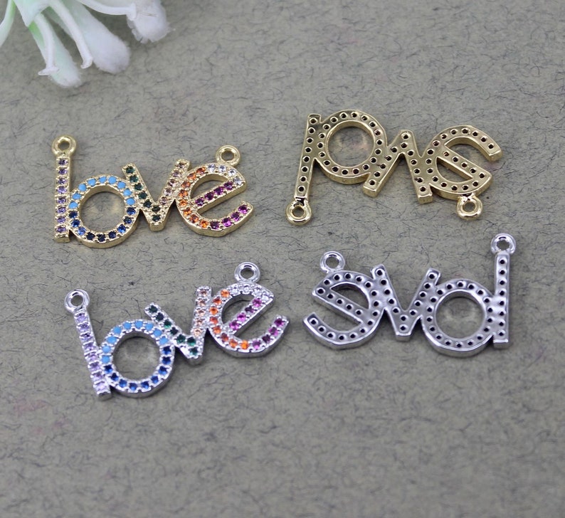 10pcs Metal Copper Micro Pave CZ LOVE Letters pendant Beads with Double Bails For Jewelry Making