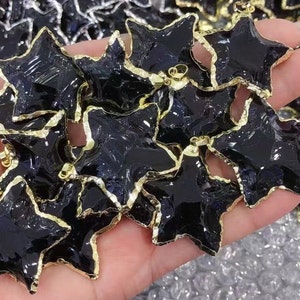 3pcs Natural Obsidian stone Star pendant,Stone Star pendant For Jewelry Making