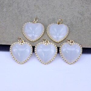 10pcs 18K Gold Plated cat&#39;s eye Heart Pendants for Birthday Gift, Romantic Gift Making,18mm