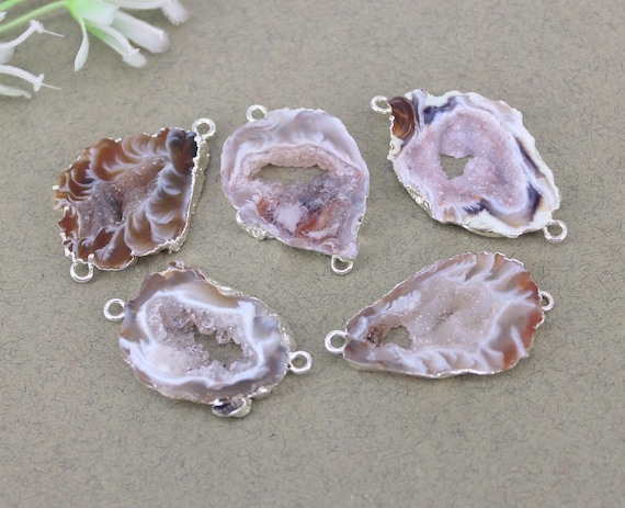 5 10pcs Druzy Connector silver Plated Nature Druzy Geode Agate Quartz Connector Beads charm Gemstone Agate Beads for Jewelry Making Etsy Canada