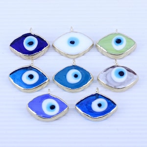 10pcs Murano Glass Evil Eye Pendants,Murano Glass Oval Evil Eye Charms Necklace For Jewelry Making