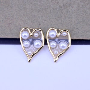 10pcs Hot Resin Heart Pendant Paved Pearl For Charms Necklace Jewelry Making,18*26mm