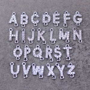 10-26pcs Dark Silver Plated CZ Letter Beads / A-Z Letter Beads, CZ Letter Link Connector para hacer joyas