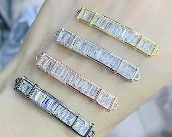 5pcs Micro Pave CZ Curved Bar Connector Beads For Jewelry Bracelet Making