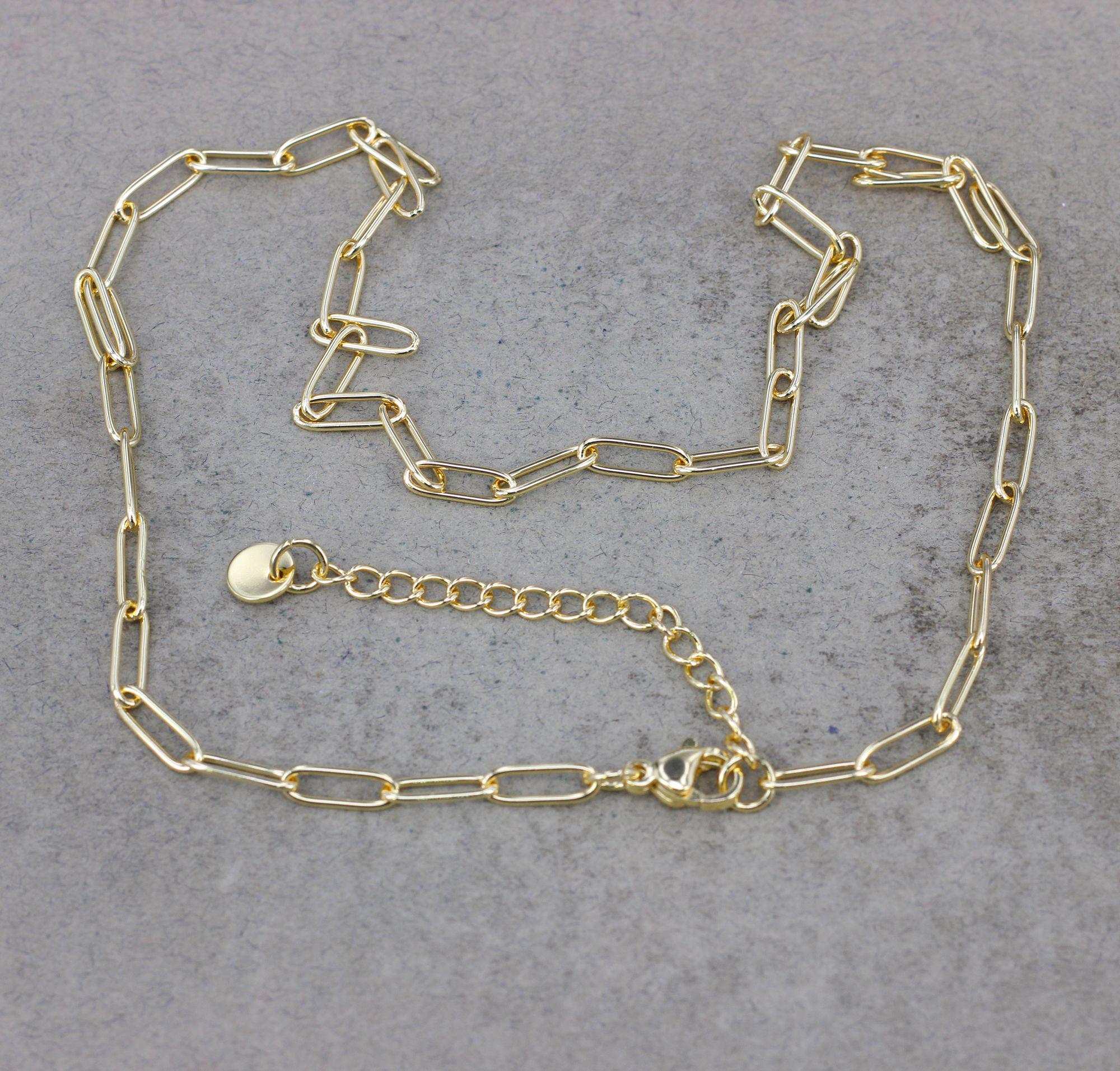 20個 18K ゴールドメッキ ステンレススチールチェーンネックレス ペーパークリップチェーンネックレス オーバルリンクネックレスチェーン DIY用ジュエリーサプライ