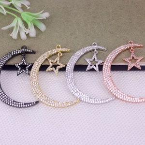 5pcs Metal Copper Micro Pave White CZ Moon Stars pendant For Jewelry Making