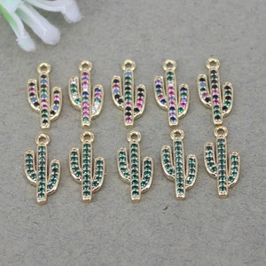 10pcs Fashion Micro Pave CZ cactus Pendant Beads,CZ cactus Charms For Jewelry Making