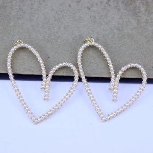 5pcs Paved Imitation Pearl Beads Heart Pendant for DIY Jewelry Making,42x47mm