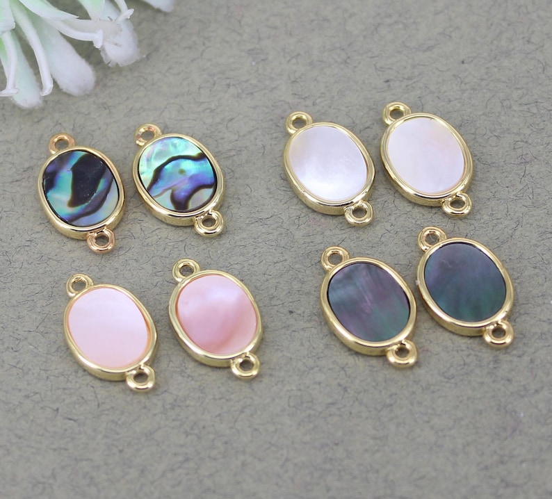 10pcs Small Size Natural Abalone Shell Gemstone Oval Connector beads,Shell Oval beads For Making Jewelry