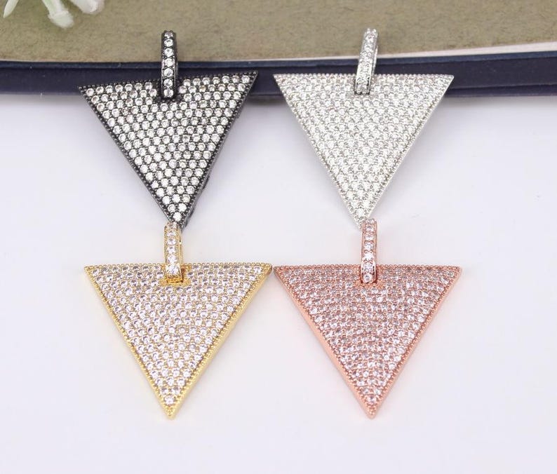 5pcs Charm Micro Pave CZ Triangle pendant Beads,Metal Copper Cubic Zirconia Triangle Pendant For Jewelry Making