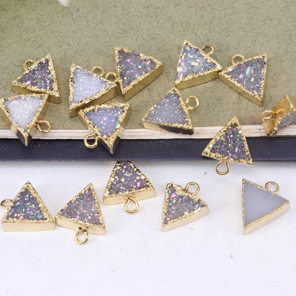 10pcs Small size Nature Druzy Agate Pendant in AB color,Triangle Pendant,Charm Gemstone Pendant Beads For Jewelry Making