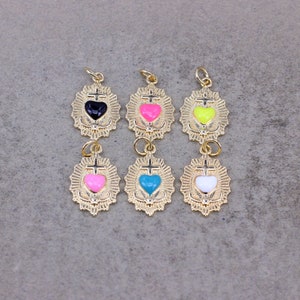10pcs Enamel Flame Sacred Heart Pendant,Enamel Religious Milagro Heart Pendant For Handmade Bracelet Earring Necklace Supply
