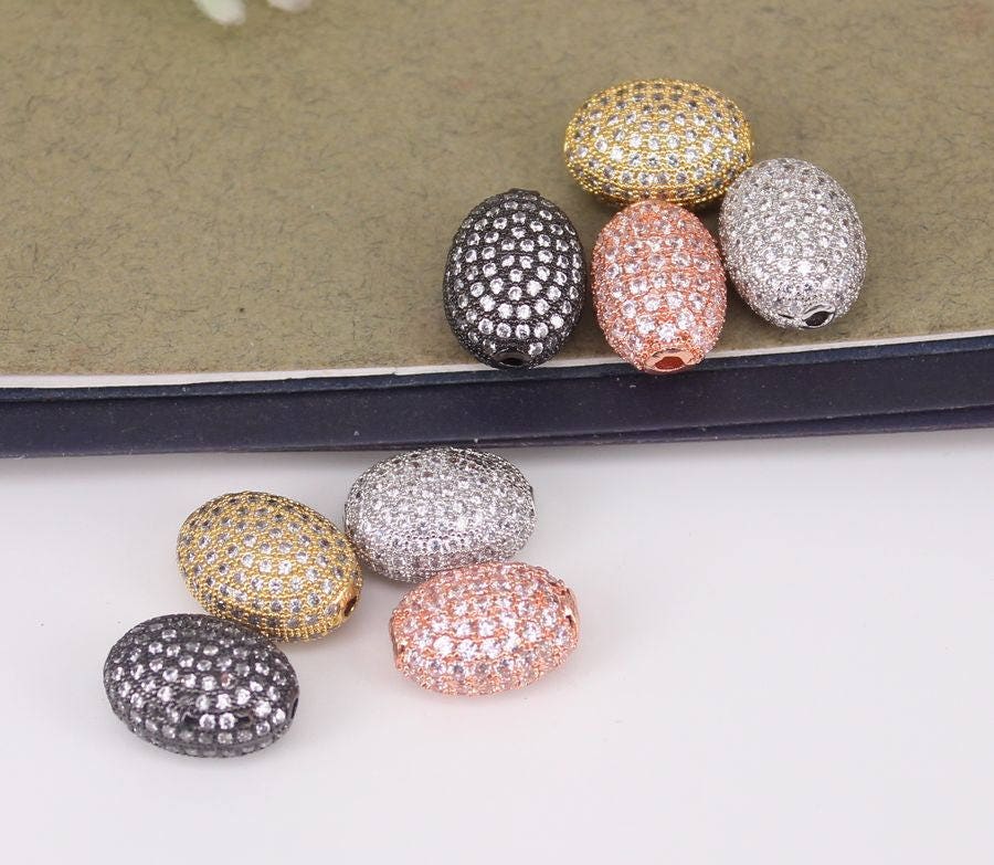 Oval Spacer Beads, Oval CZ Micro Pave Bead, Oval Beads, Spacer Beads, Bracelet  Beads, Cubic Zirconia, Beads, 16x12mm, BD012 - BeadsCreation4u