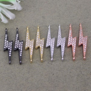 10pcs Fashion Micro Pave White CZ Lightning shape Connector Beads For Jewelry Making