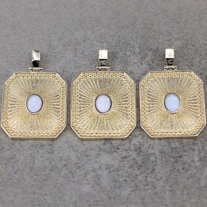 5/10pcs Dainty Sunburst Octagon Tag Pendant, Gold Tag Pendant,Opal Rectangle Radiance Pendant,Square Charm,Opal Tag Pendant,20.5x24mm