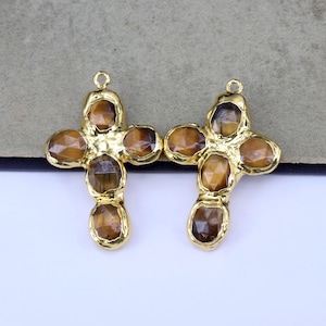 2pcs Hand Soldered Natural Tiger Eye Cross Pendants for DIY Jewelry Making