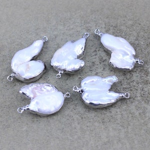 5pcs Irregular Freshwater Pearl with Silver Plated Bracelet Charms For Jewelry Making