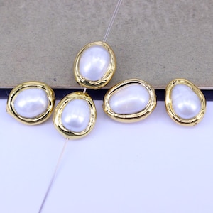 10pcs Gold Electroplated Edges Natural Freshwater Rice Pearl Bead, Seed Pearl Beads For Jewelry Making
