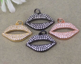 10pcs Metal Copper Micro Pave CZ Lip Pendant For Jewelry Making