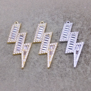 5pcs Fashion Micro Pave CZ Lightning pendant For Necklace Bracelet Earring Supply,20*41mm
