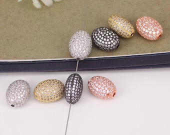 10 Uds Micro Pave CZ cuentas ovaladas, cuentas espaciadoras de oliva, cuentas espaciadoras de pulsera, cuentas de collar para la fabricación de joyas