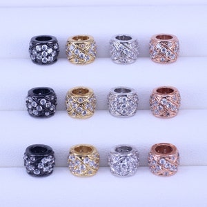 10pcs Paved Micro CZ Drum Spacer Big Hole Beads,Barrel Beads For Jewelry Making,6x8mm