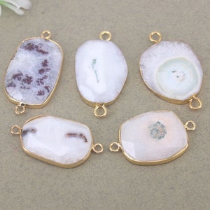 5pcs Gold Plated Faceted Natural Solar Quartz Slice Connectors for Bracelet Jewelry Making