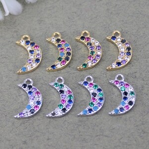 10/20pcs Small Size Micro Pave Colorful CZ Crescent Moon Charms, Mini Moon Charms, Add-on Charm for Jewelry Making