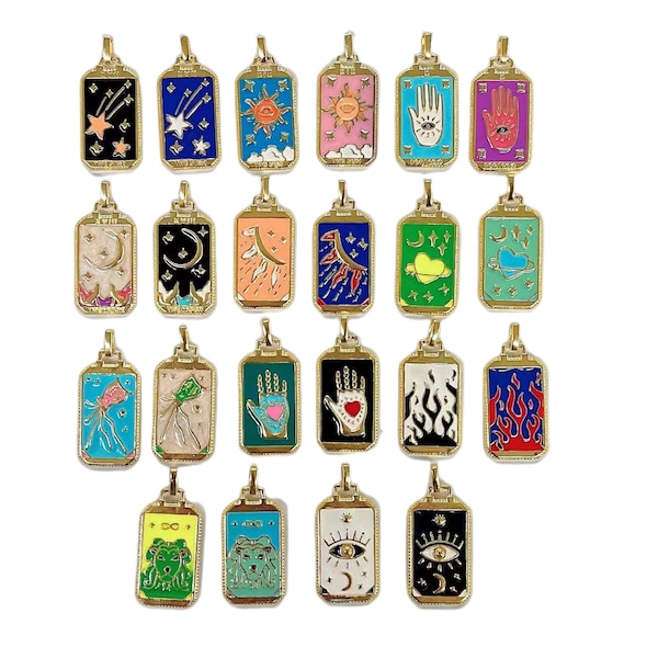 10-20-50pcs Gold Filled Tarot Card Charm, Moon Tarot, Sun Tarot, Spiritual Charm, Amulet Charm, Enamel Tarot Charm For Birthday Gift Making