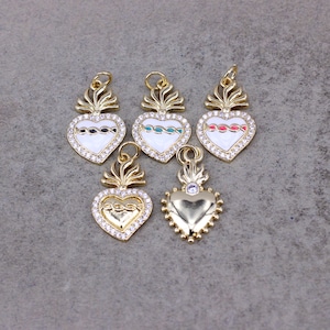 10pcs Gold color Dainty Enamel Flame Sacred Heart Charms,Enamel Milagro Heart Pendant For Jewelry Making