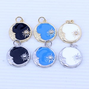 10pcs Enamel Moon & Star Charm, Crescent Moon Charms,  Celestial Crescent Charms,Star Charm, Moon Charms, Coin Charms, 15mm