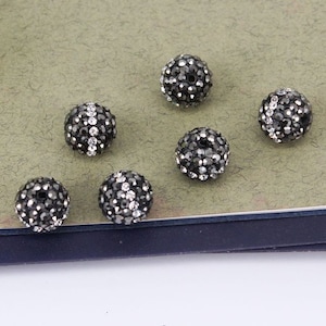 50pcs 10mm Black Round Spacer Beads, Pave Rhinestone Disco Beads, Round Disco Ball Beads, Round Clay Beads For Jewelry Making