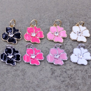 10pcs Gold Filled Enamel Hibiscus Charm,Tropical Flower Charm,Hawaiian Inspired Jewelry Pendant for Necklace Bracelet Earring Makings,12mm