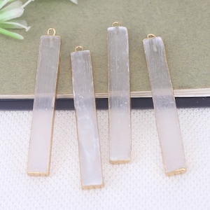 5pcs Natural Selenite Stone Long Rectangle Pendant For Making Earrings Jewelry
