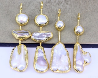 2pcs Gold Plated Natural Irregular Freshwater Pearl Pendant, Baroque Pearl Pendants For Jewelry making