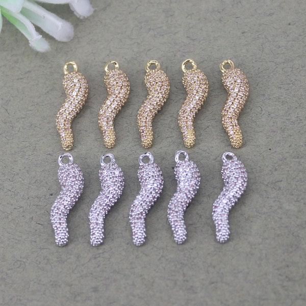 10pcs Fashion Lucky Horn Charm, Lucky charms,Micro Pave CZ Chili Shape Pendant Beads,CZ Chili Charms For Jewelry Making