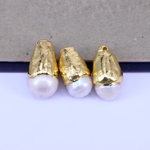 5pcs Gold Plated Freshwater Pearl Teardrop Pendants,Natural White Baroque Pearl Pendants, Freshwater Pearl Pendants For Jewelry Making