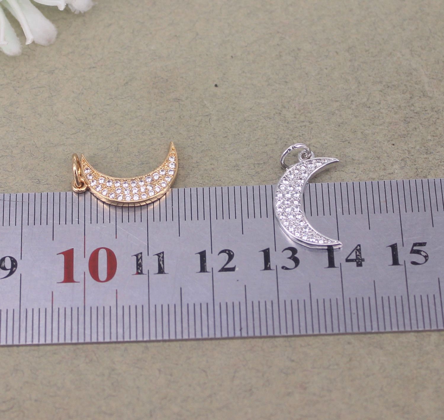 LiQunSweet 15 Pcs 3 Styles Sun Star Crescent Moon Small Charms Brass Micro  Pave Cubic Zirconia Tiny Charm Assorted Lot for Jewelry Making DIY Craft