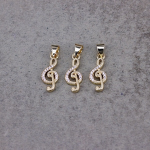 20pcs 18K Gold Plated Micro Pave CZ Music Note Treble Clef Charms, Music Note Treble Clef Pendant For Jewelry Making