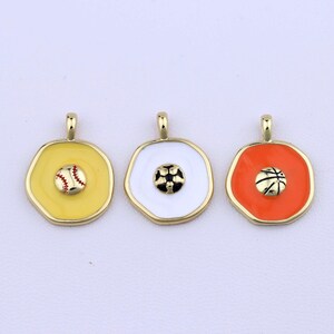 10pcs Gold Basketball Football Rugby Charm, Enamel Round Coin Charm, Add-on Charm For Jewelry Making,14mm