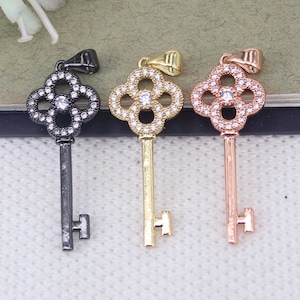 10pcs Metal Copper Micro Pave CZ Key Pendant Beads For Jewelry Making