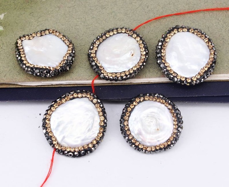 10pcs Pearl Connector Beads,Round beads,With Zircon Diamond Paved Beads,Charm Gemstone Connector Beads For Jewelry Making