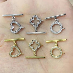 10セット マイクロパヴェトグルクラスプ セカンドオープンループ付き 真鍮トグルクラスプ OTクラスプ ジュエリークラスプ コネクタ 真鍮クラスプ