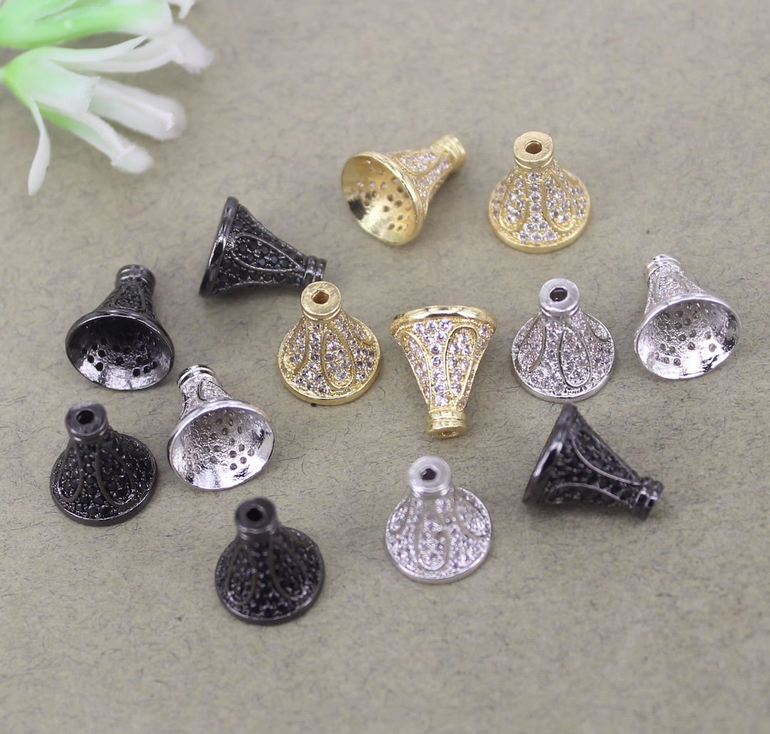10pcs Micro Pave CZ Tassel End Caps,cz Bead Caps,tassel Caps for Making